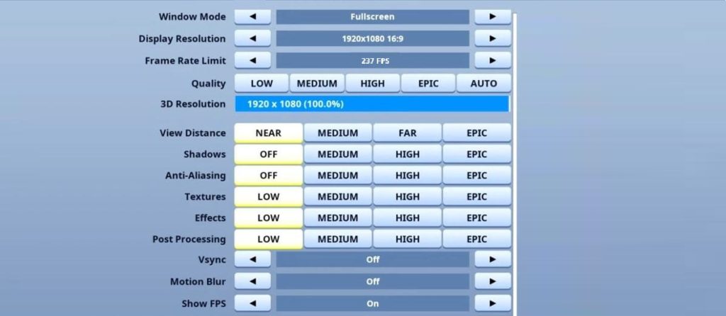 Thwifo Fortnite Video settings